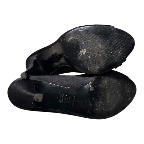 Touch of Nina Black Satin Heels Open Toe with Ruffle Size 7.5 Peep Toe Stiletto - Picture 7 of 13